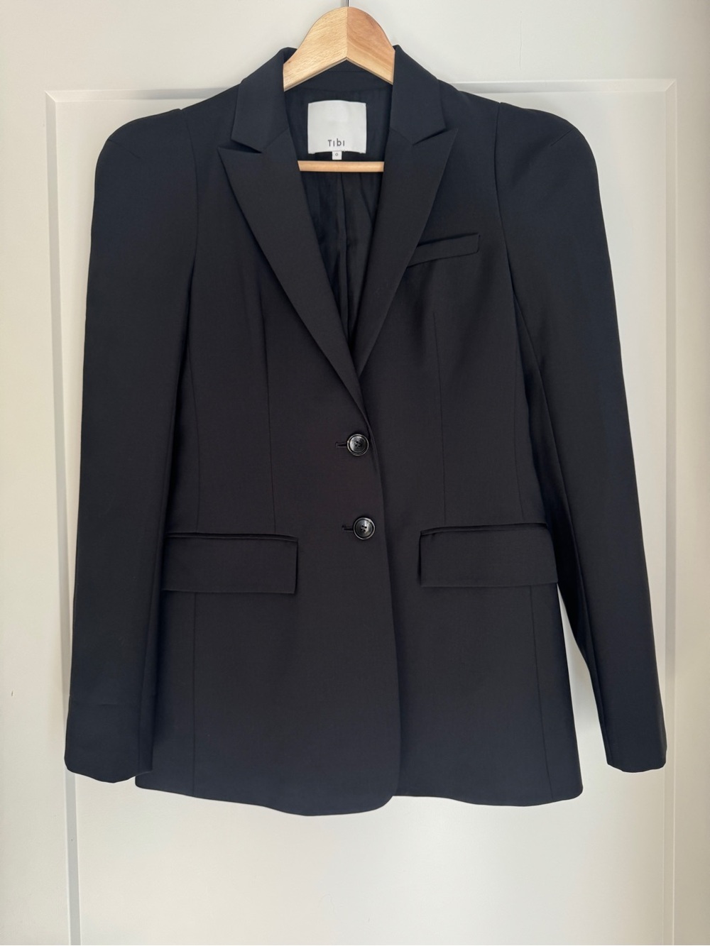 Tibi Tropical Wool Sculpted Sleeve Blazer